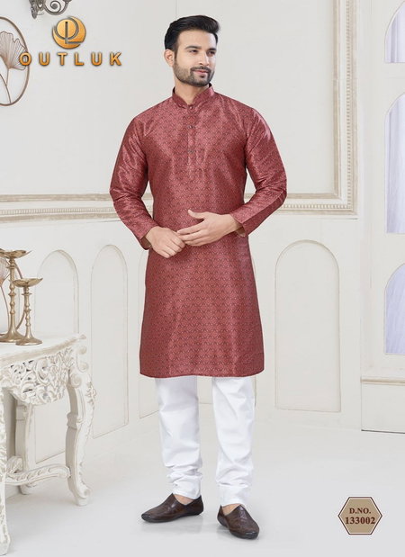 Red Colour Outluk Vol 133 Jequard Silk Digital Printed Mens Kurta Pajama Wholesale In India 133002